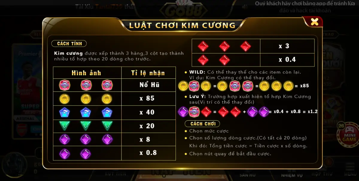 Luat choi game kim cuong tai Go88