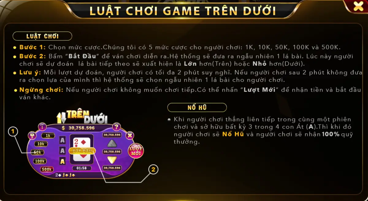 Luat choi mini game tren duoi Go88